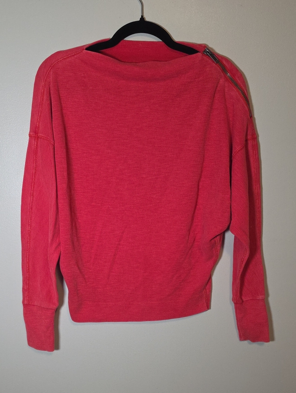 Women's Red Boatneck Sweater with Shoulder Zip